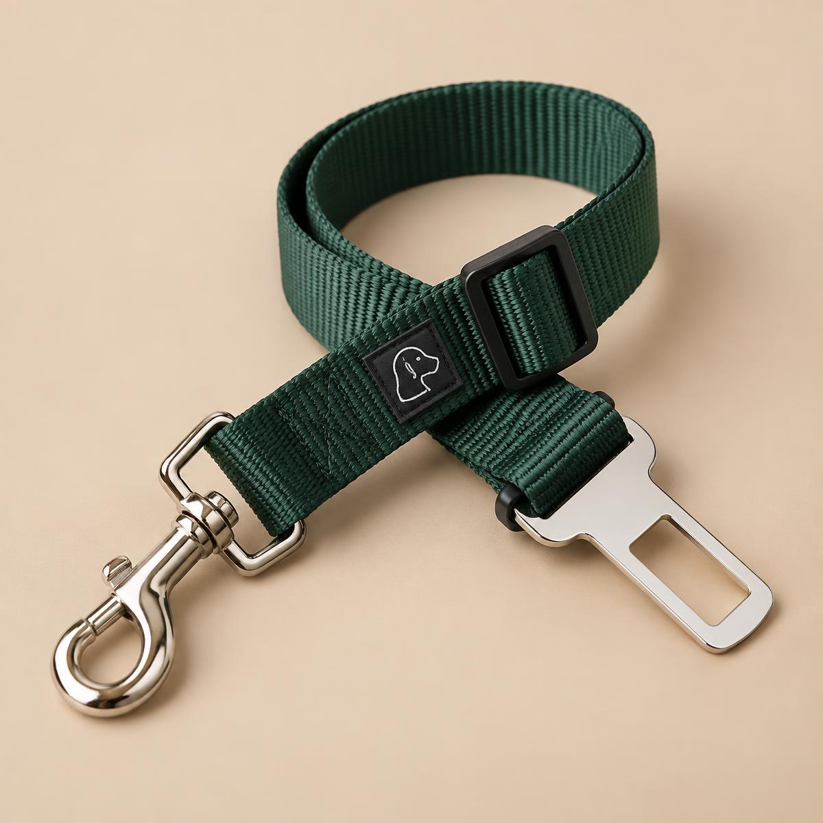 RoadLock adjustable dog car safety tether with clip and seat belt buckle end