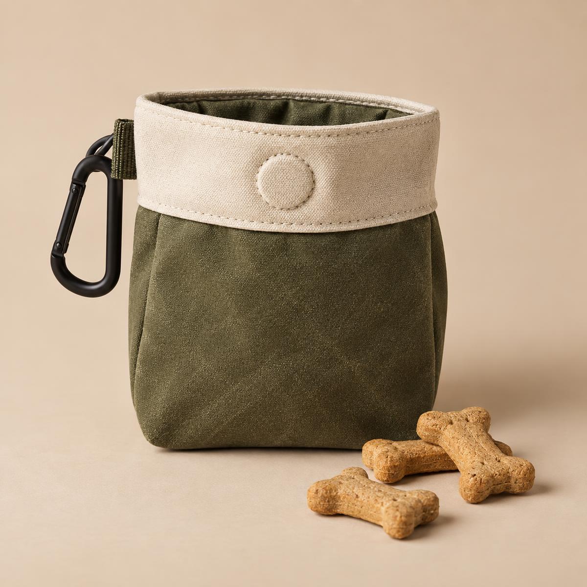 TrailTreat hands-free dog treat pouch held open